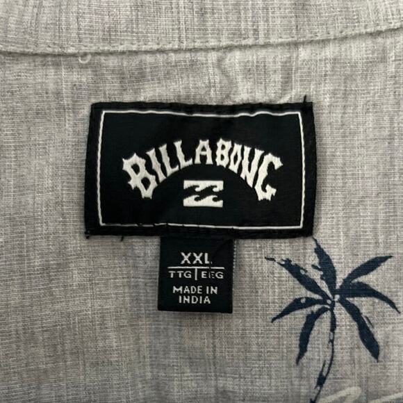 Billabong Casual Palm Trees Woven Shirt Size XXL Hawaiian Button Up Sunday Gray - Picture 2 of 10